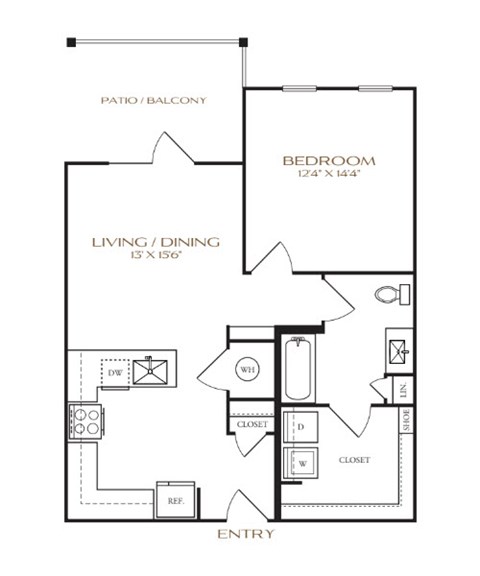 Floor plan for 1 bed, 1 bath, 706 sqft